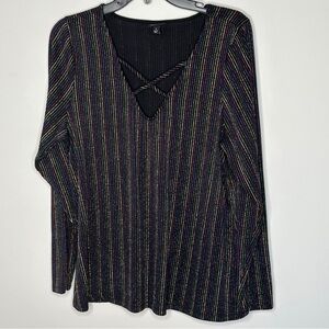 TORRID 1X Rainbow‎ stripes 4K Lurex Metallic Rib knit Criss Cross Top 14-16